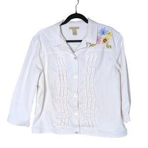 Bechamel White Jacket XL Embroidered Floral‎ Accent Cottage Coastal Granniecore